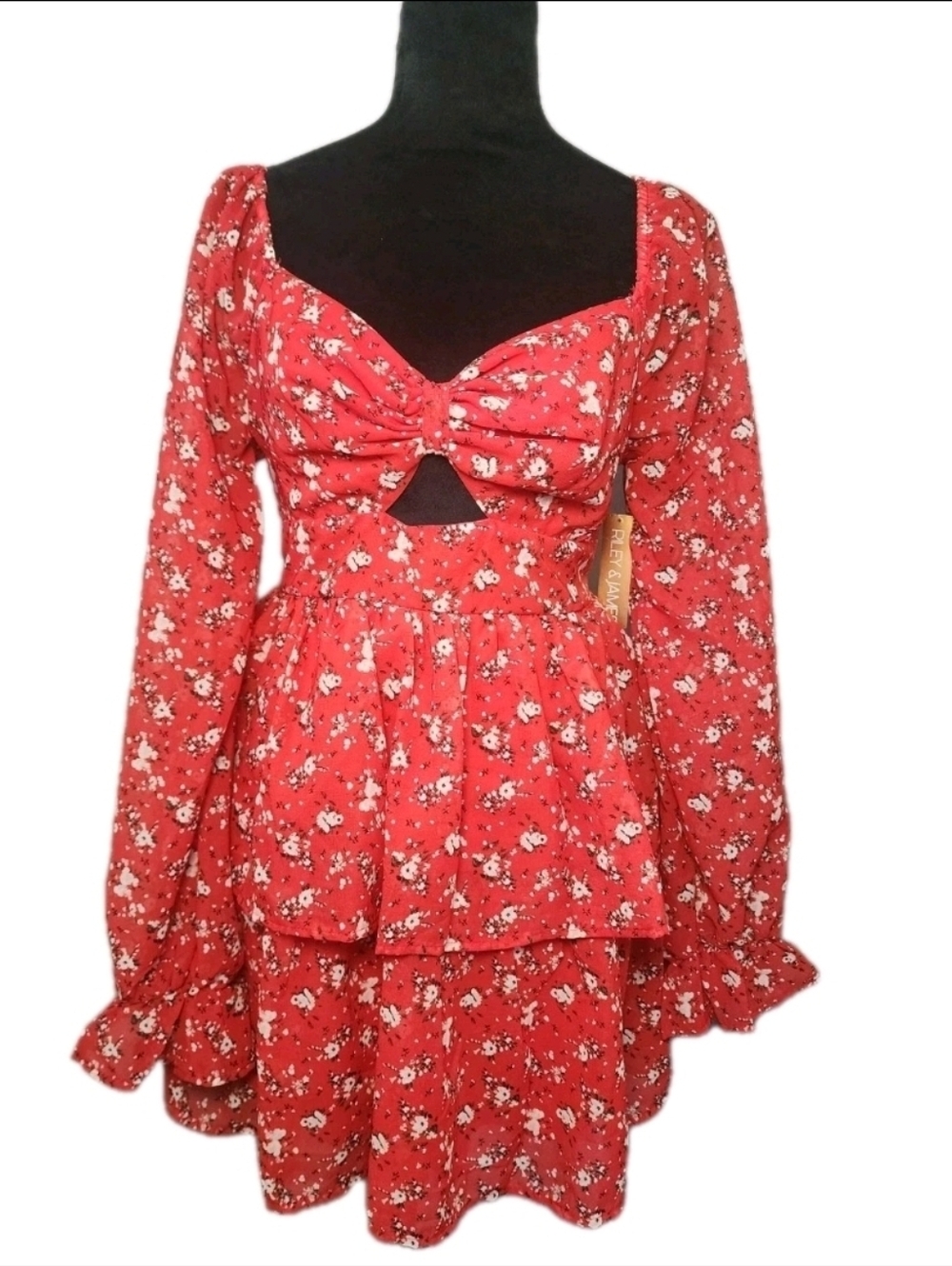Riley And James Floral Flutter Sleeve Dress Women's Sz L NWT Fairy Tiered Flowy